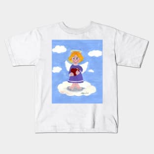 Little blond angel girl with a heart Kids T-Shirt